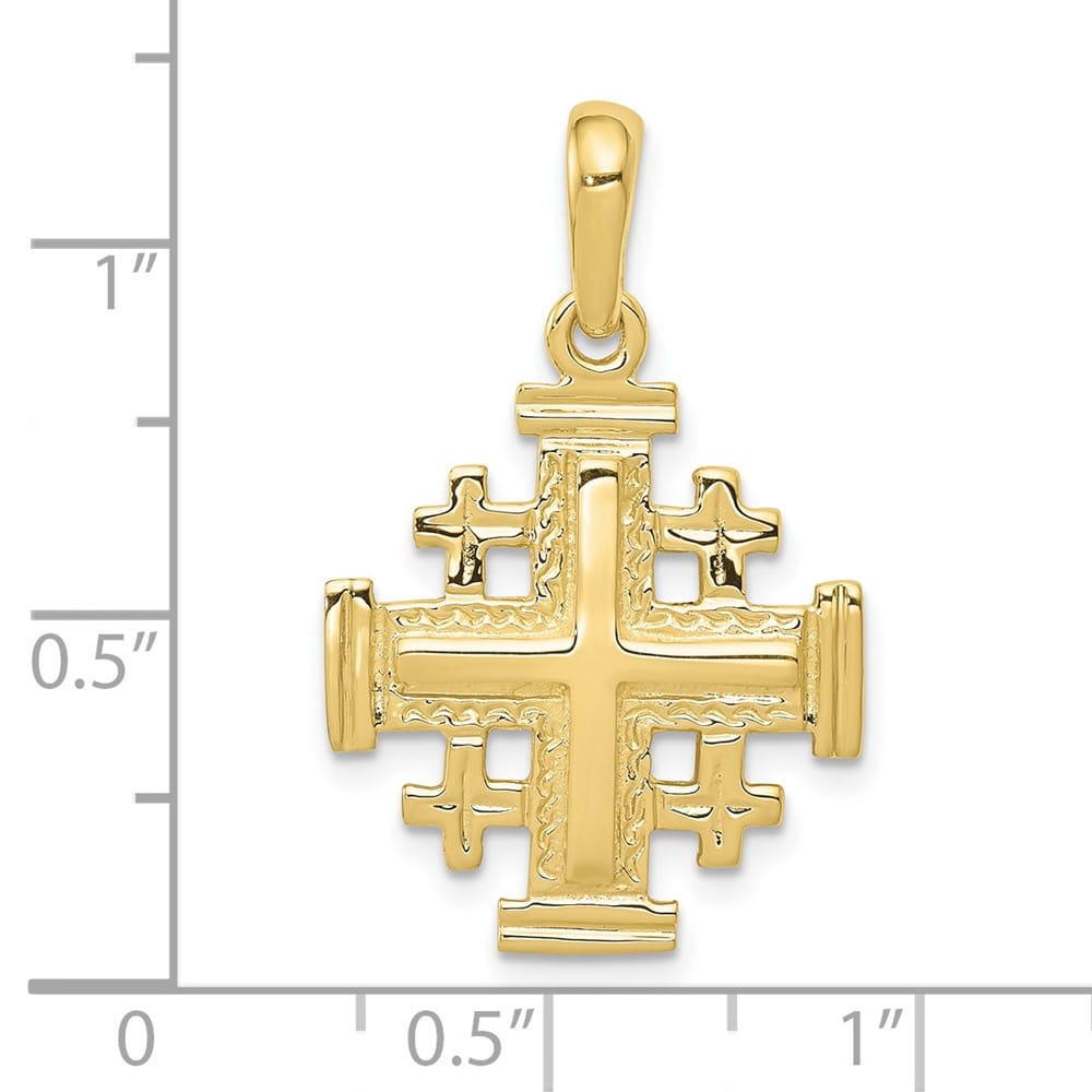 10K Yellow Gold Solid Polished Large Jerusalem Cross Pendant