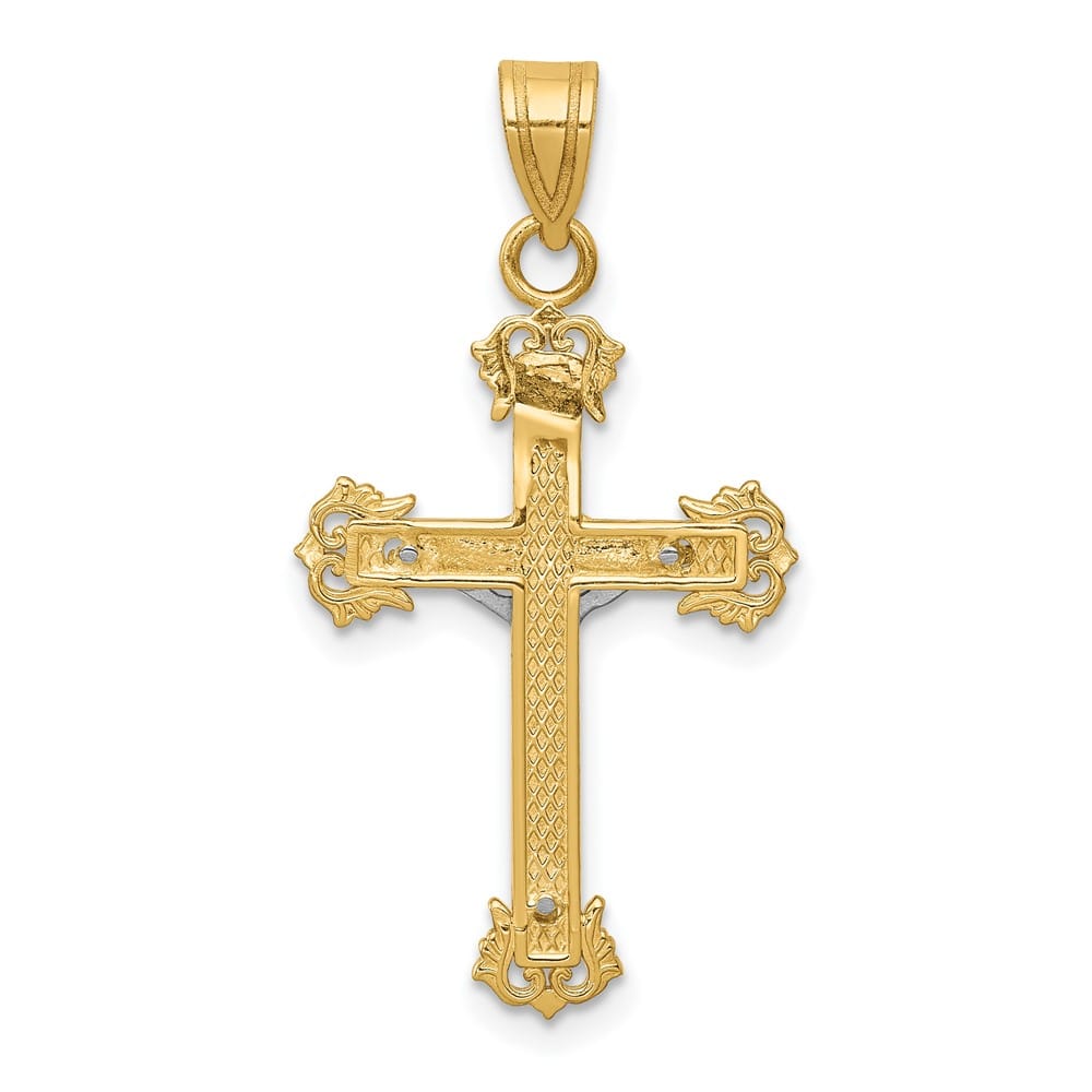 Lovely Rita's Pendants & Charms 10K Two-Tone Gold Polished D.C. Large Fleur de Lis Crucifix Pendant