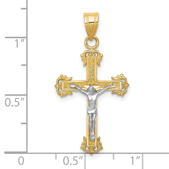 Lovely Rita's Pendants & Charms 10K Two-Tone Gold Polished D.C. Large Fleur de Lis Crucifix Pendant
