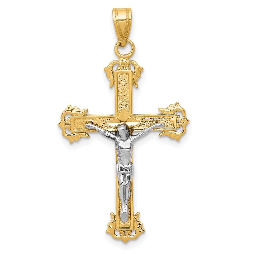 Lovely Rita's Pendants & Charms 10K Two-Tone Gold Solid Polished D.C. Large Budded Crucifix Pendant