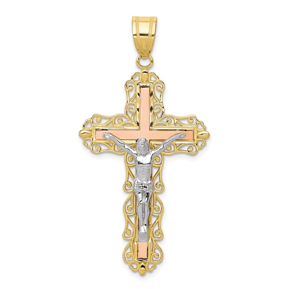Lovely Rita's Pendants & Charms 10K Tri-Color Gold Solid Polished D.C. Extra Large Crucifix Pendant