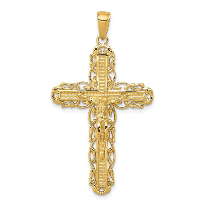 Lovely Rita's Pendants & Charms 10K Yellow Gold Solid Polished Extra Large Filigree Crucifix Pendant