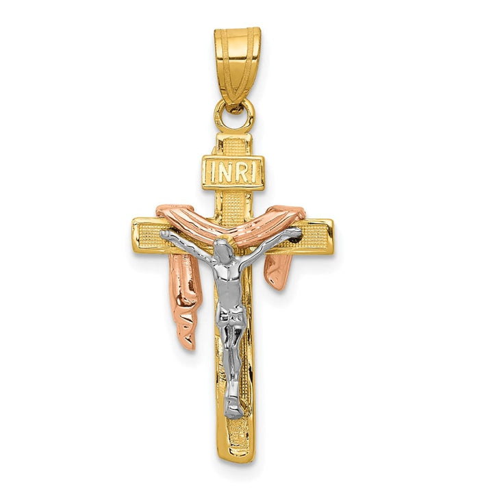 Lovely Rita's Pendants & Charms 10K Tri-Color Gold Polished D.C. Large Draped INRI Crucifix Pendant