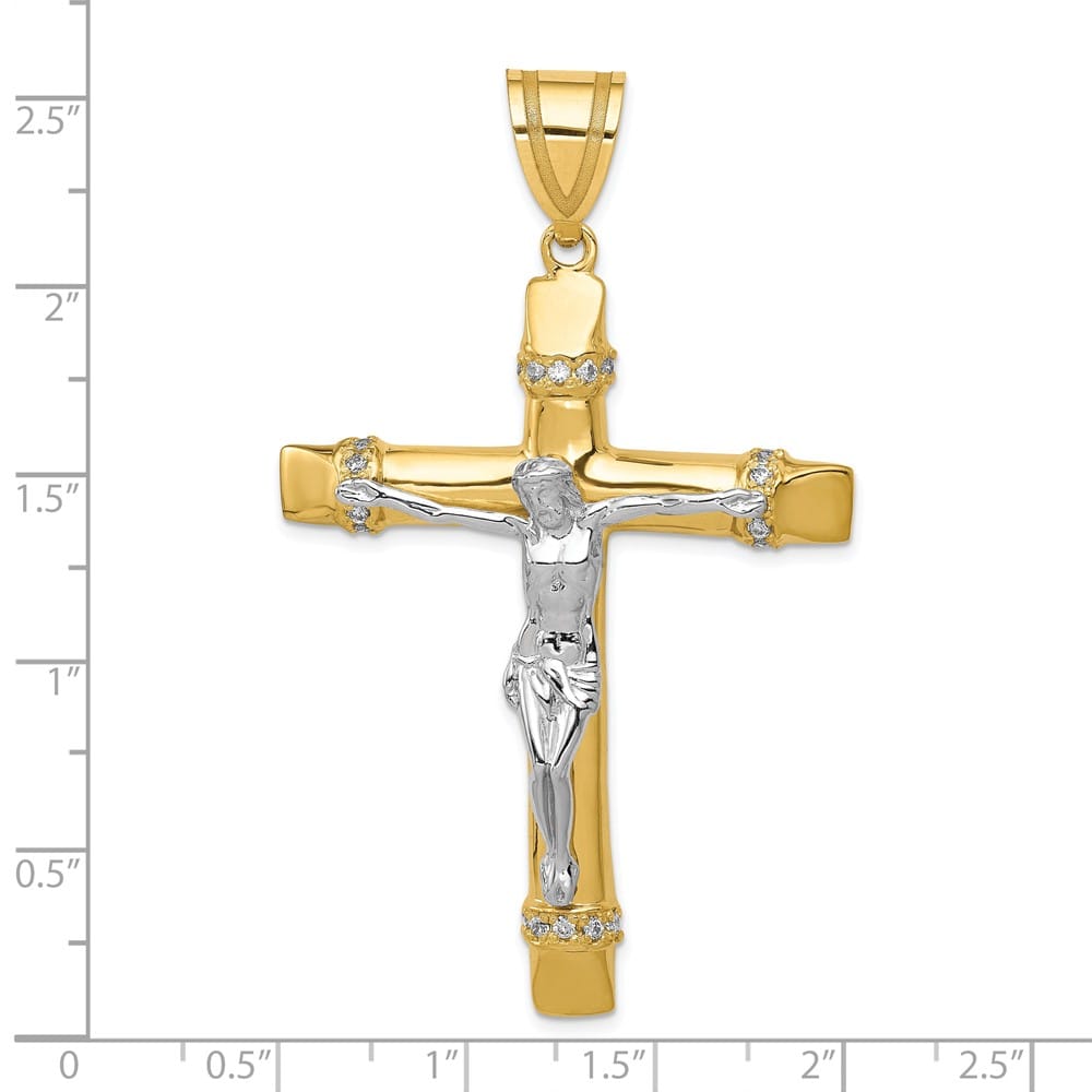 Lovely Rita's Pendants & Charms 10K Two-Tone Gold Solid Polished Extra Large CZ Latin Crucifix Pendant