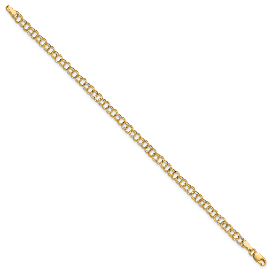 10K Yellow Gold 4mm Hollow Double Link Charm Bracelet