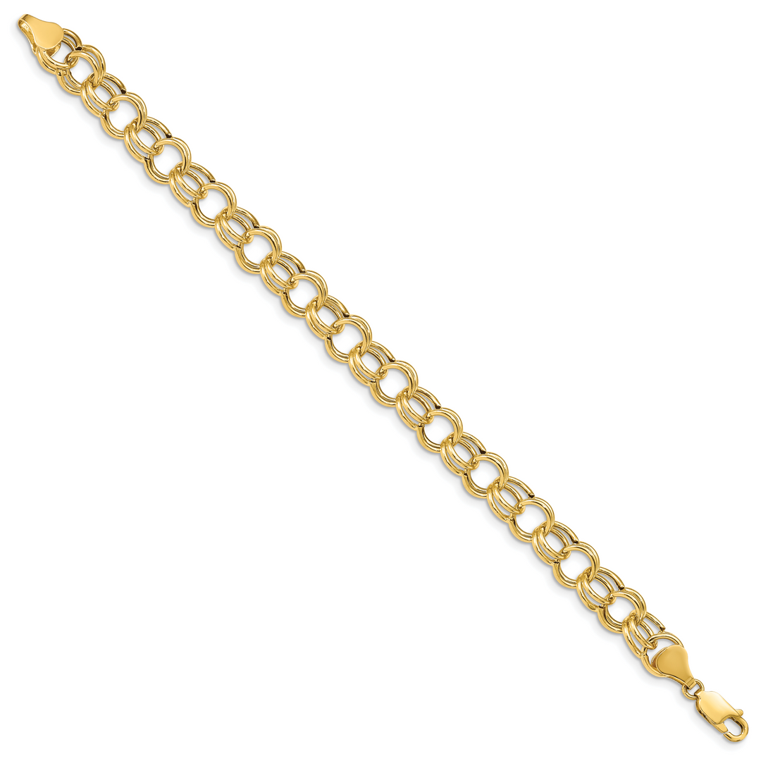 10K Yellow Gold 8.5mm Hollow Double Link Charm Bracelet
