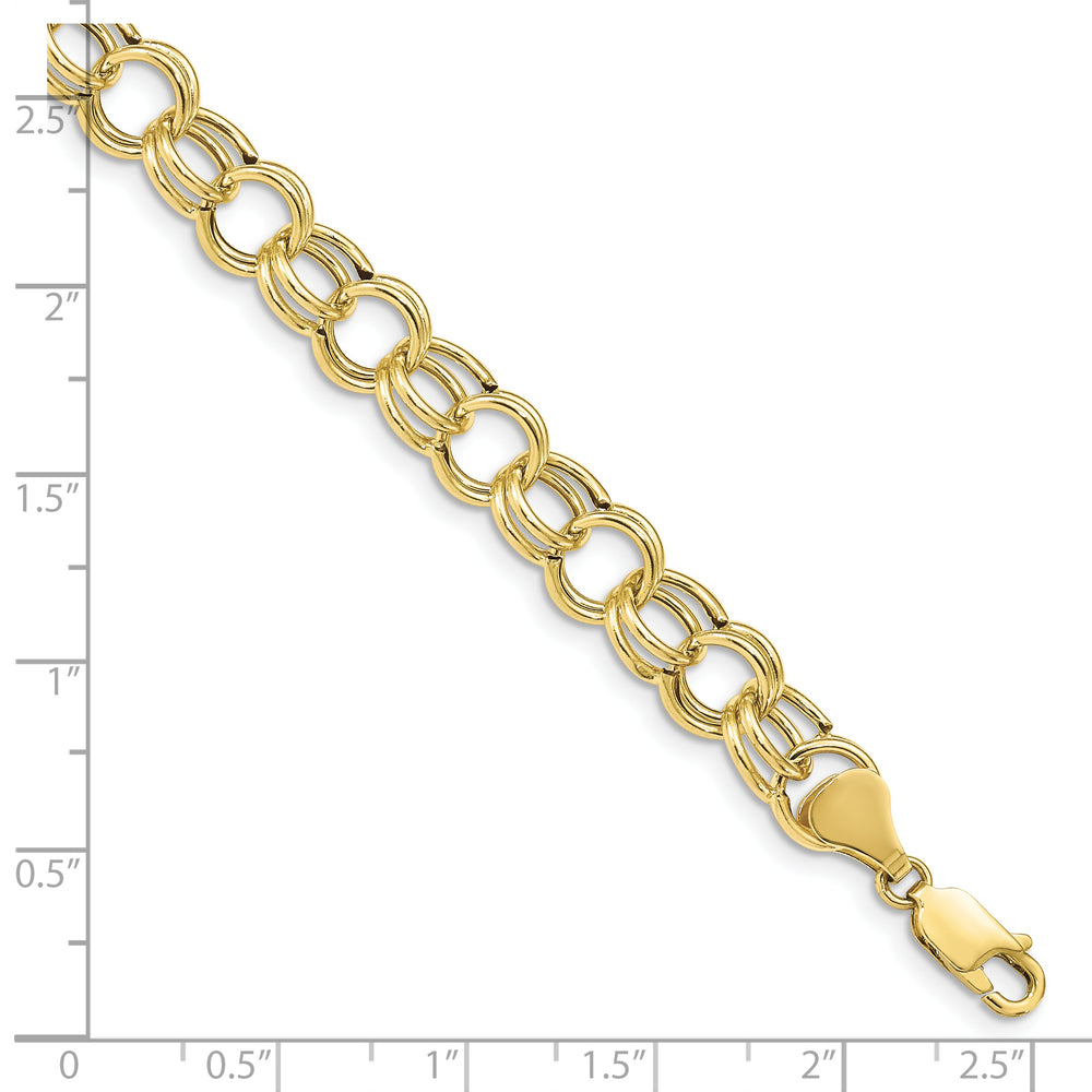 10K Yellow Gold 8.5mm Hollow Double Link Charm Bracelet