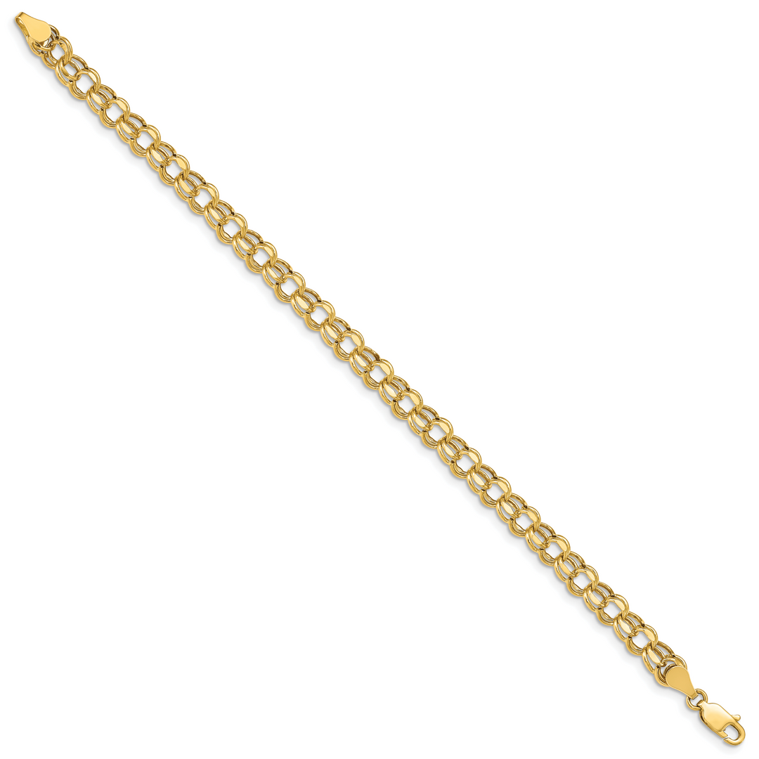 10K Yellow Gold 5mm Hollow D.C. Double Link Charm Bracelet
