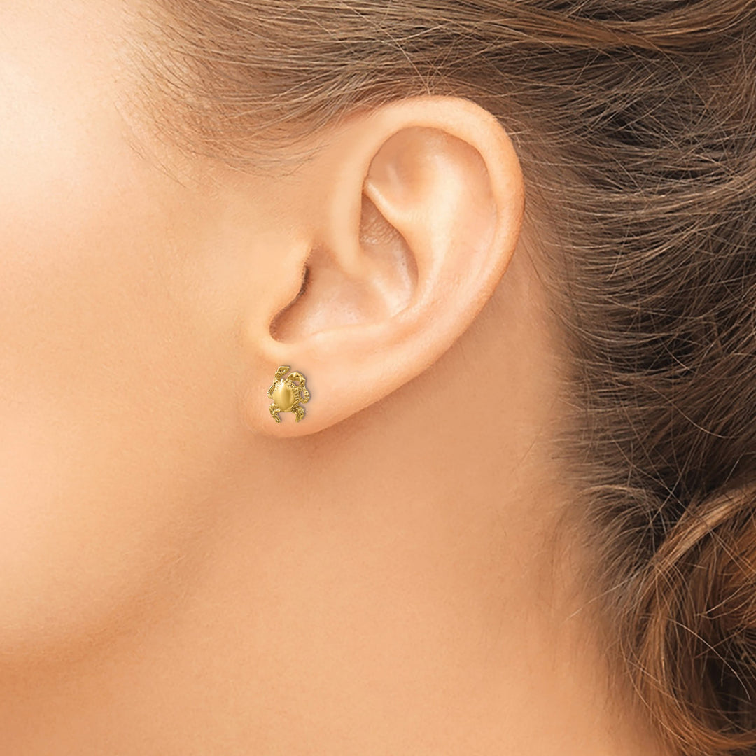 10k Yellow Gold Crab Post Earrings, 9mm