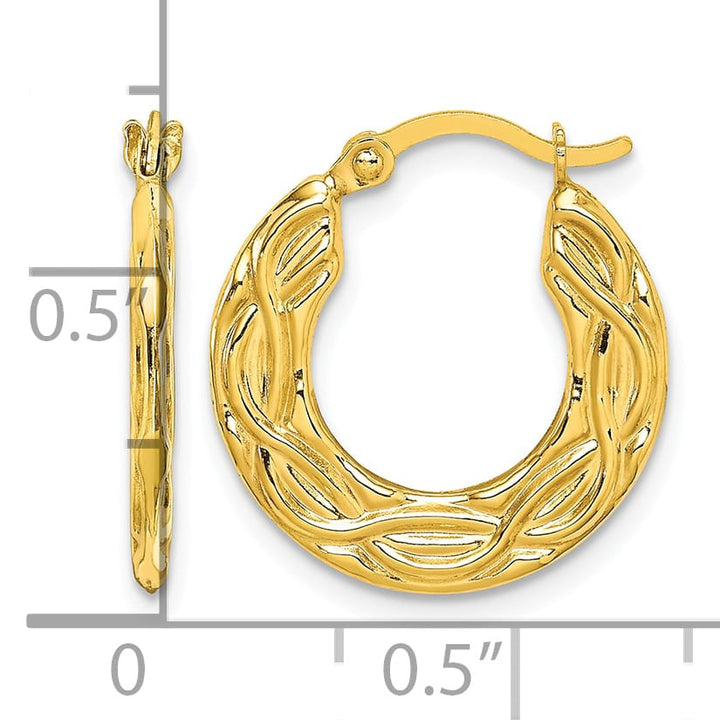 10k Yellow Gold Patterned Hollow Hoop Earrings