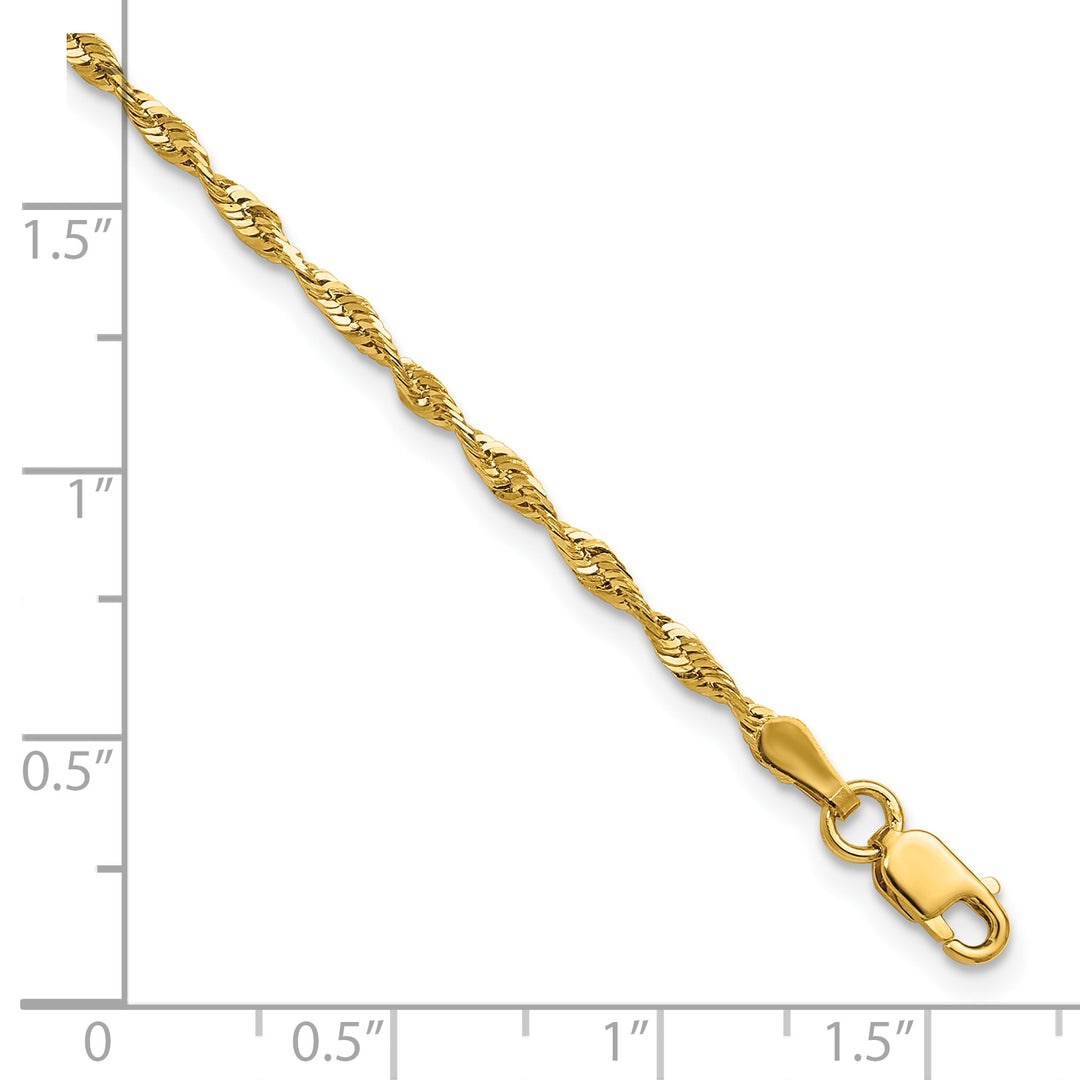 10K Yellow Gold 2.0mm Extra-Light D.C. Rope Chain Anklet