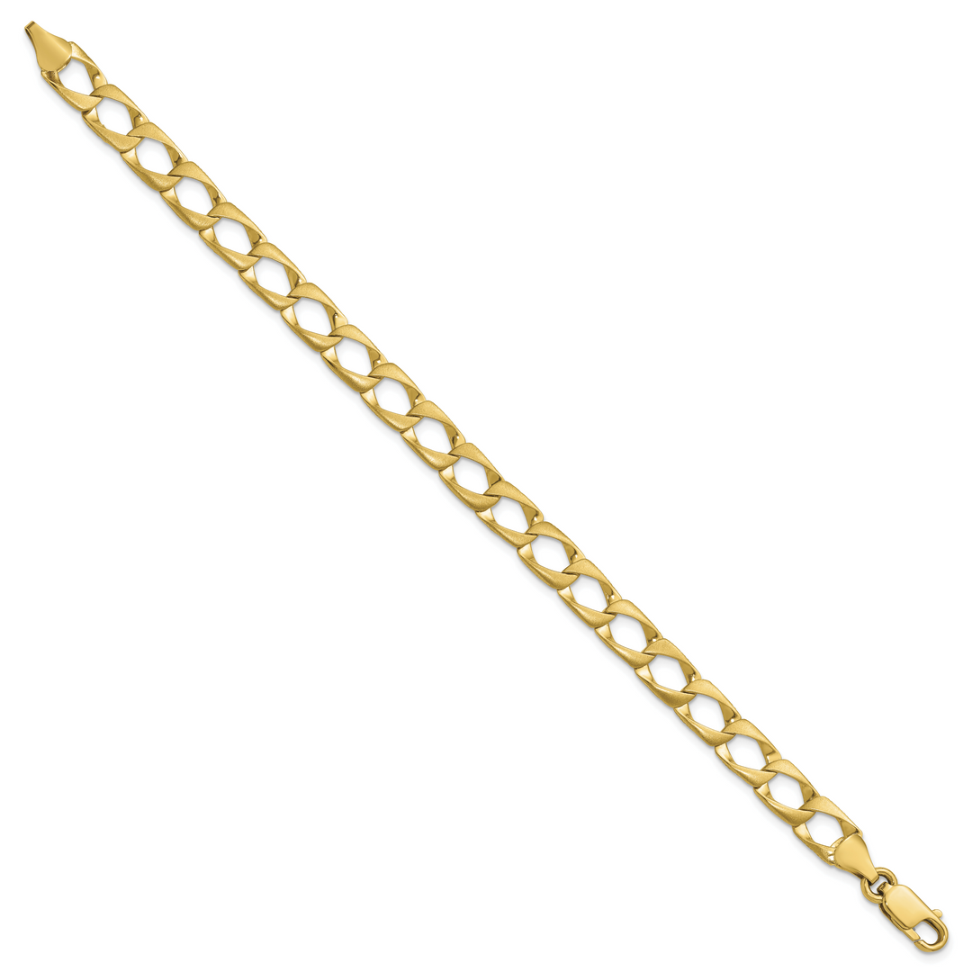 10K Yellow Gold 7.4mm Satin and D.C. Fancy Link Bracelet 8 Inch