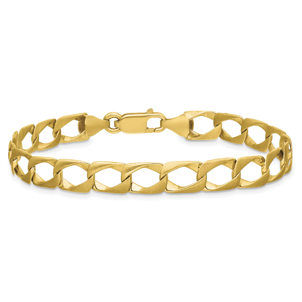 10K Yellow Gold 7.4mm Satin and D.C. Fancy Link Bracelet 8 Inch