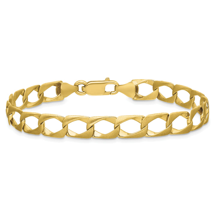 10K Yellow Gold 7.4mm Satin and D.C. Fancy Link Bracelet 8 Inch