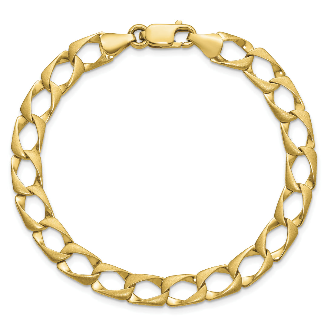 10K Yellow Gold 7.4mm Satin and D.C. Fancy Link Bracelet 8 Inch