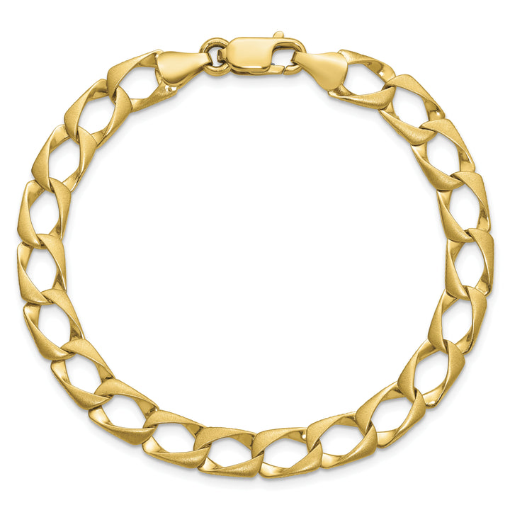 10K Yellow Gold 7.4mm Satin and D.C. Fancy Link Bracelet 8 Inch