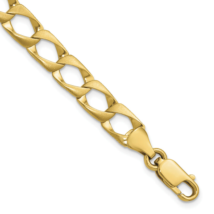 10K Yellow Gold 7.4mm Satin and D.C. Fancy Link Bracelet 8 Inch