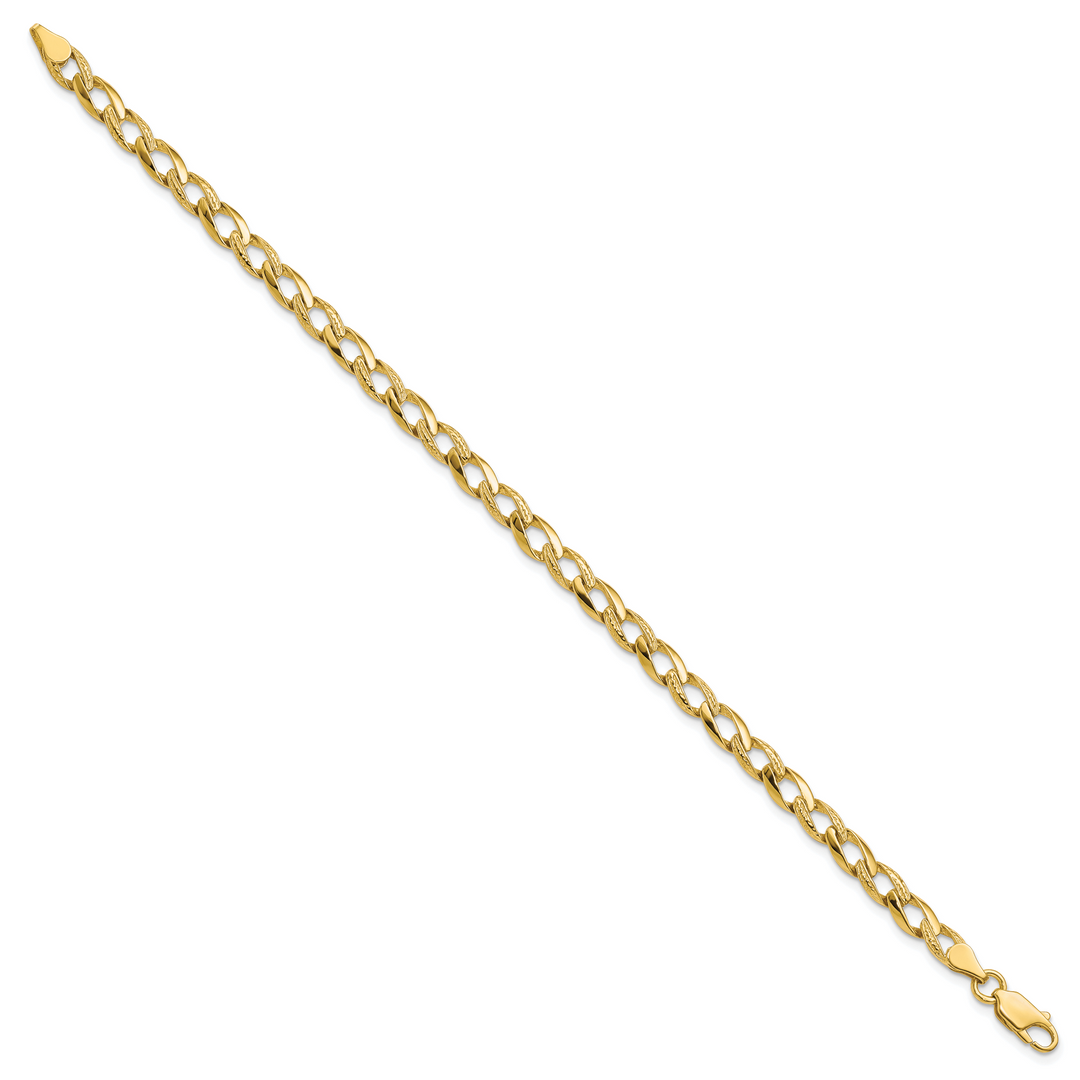 10K Yellow Gold 5.25mm Fancy and Textured Curb Link Bracelet 8 Inch