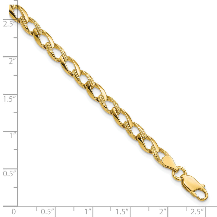 10K Yellow Gold 5.25mm Fancy and Textured Curb Link Bracelet 8 Inch