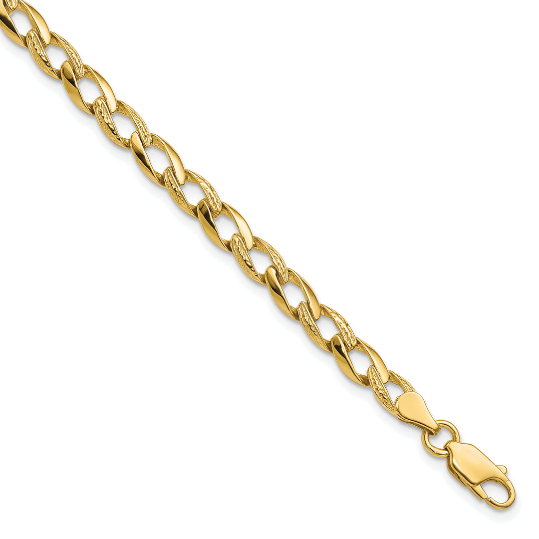 10K Yellow Gold 5.25mm Fancy and Textured Curb Link Bracelet 8 Inch