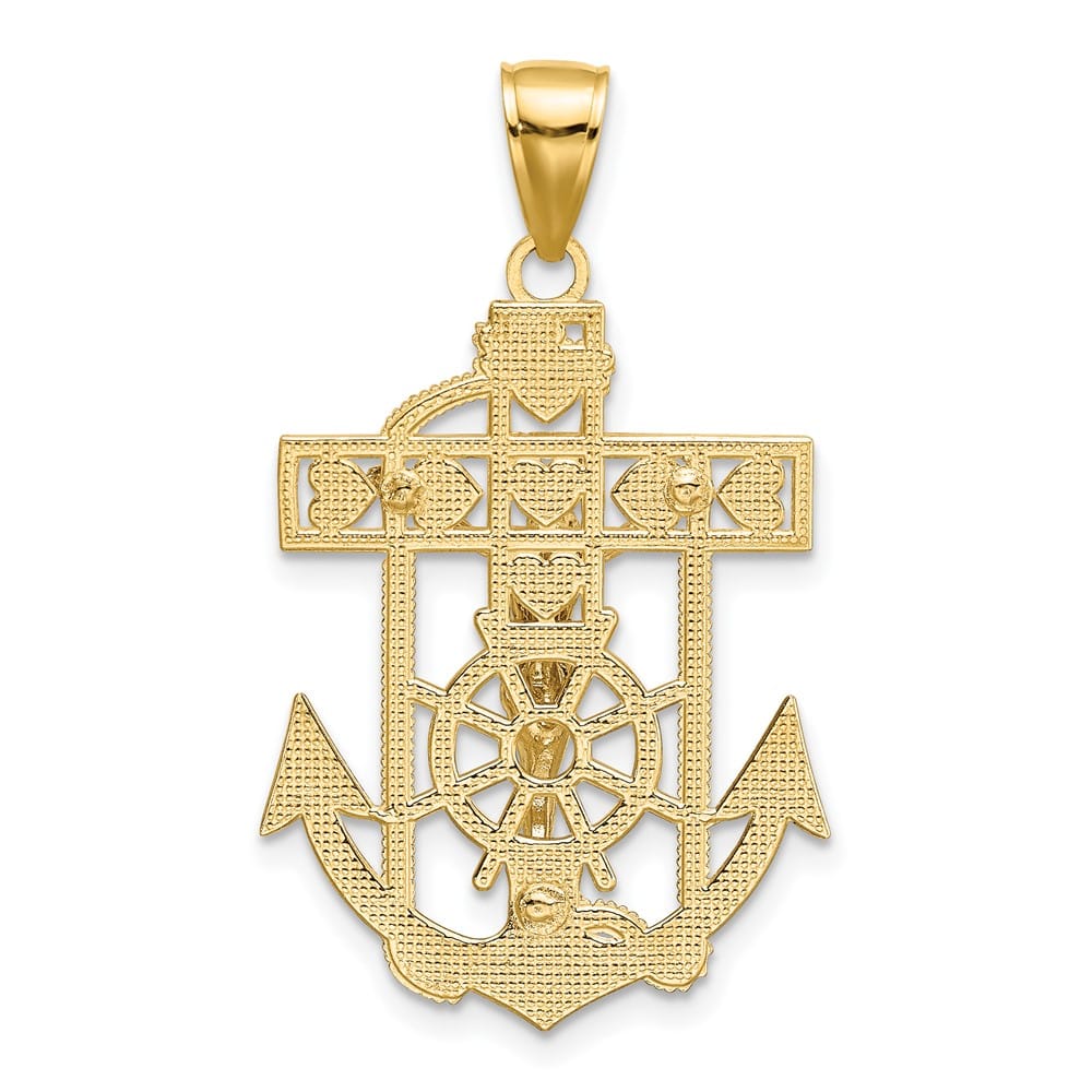Lovely Rita's Pendants & Charms 10K Two-Tone Gold Solid Polished Large Mariner's Crucifix Pendant