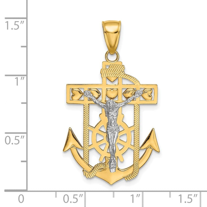 Lovely Rita's Pendants & Charms 10K Two-Tone Gold Solid Polished Large Mariner's Crucifix Pendant