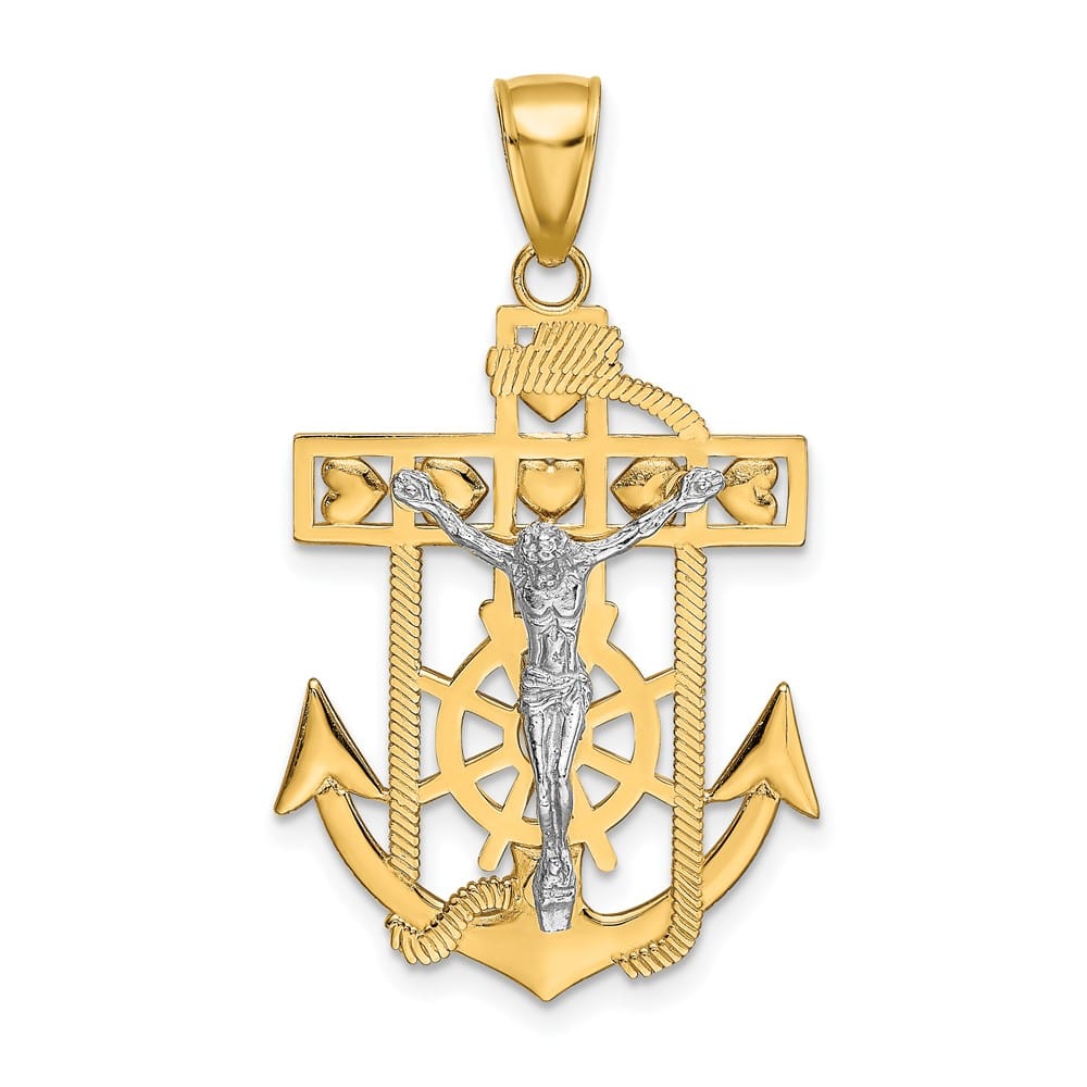 Lovely Rita's Pendants & Charms 10K Two-Tone Gold Solid Polished Large Mariner's Crucifix Pendant