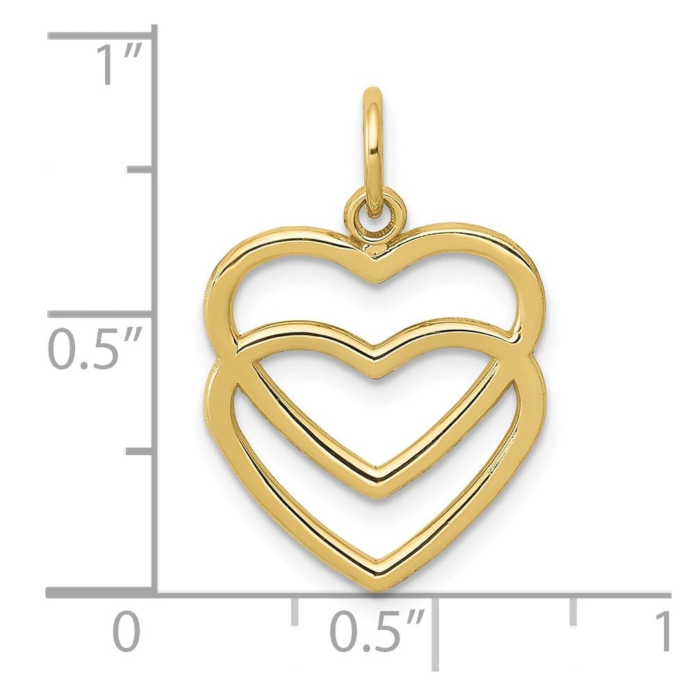 Lovely Rita's Pendants & Charms 10K Yellow Gold Solid Polished Medium Double Heart Pendant