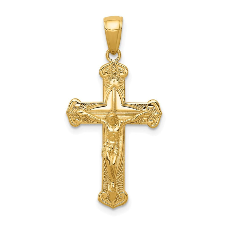 Lovely Rita's Pendants & Charms 10K Yellow Gold Solid Polished Textured Large Budded Crucifix Pendant