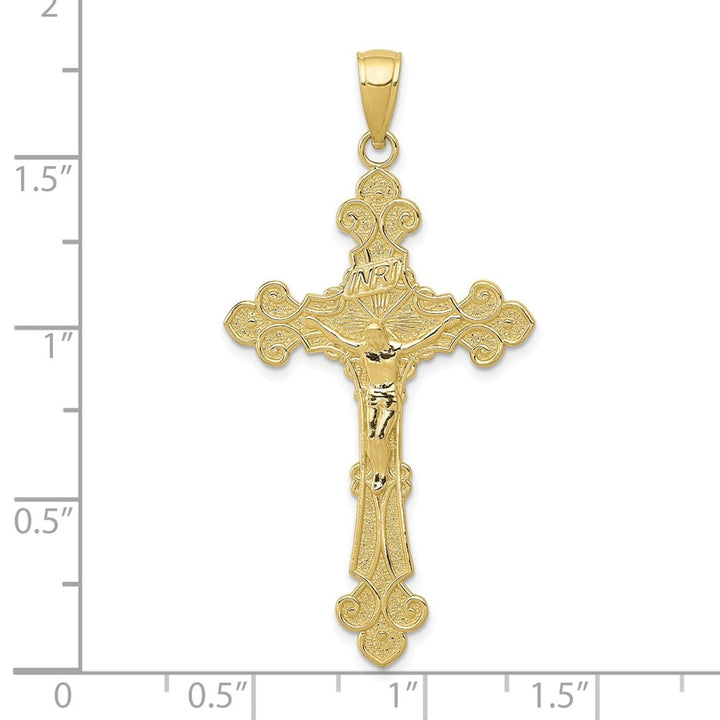 Lovely Rita's Pendants & Charms 10K Yellow Gold Polished Textured Crucifix Fleur de Lis Pendant