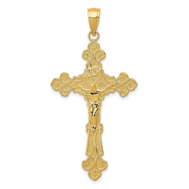 Lovely Rita's Pendants & Charms 10K Yellow Gold Polished Textured Crucifix Fleur de Lis Pendant