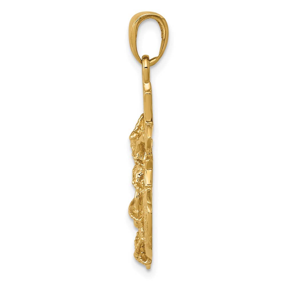 Lovely Rita's Pendants & Charms 10K Yellow Gold Textured Large 2-d Crucifix Rope and Wheel Pendant
