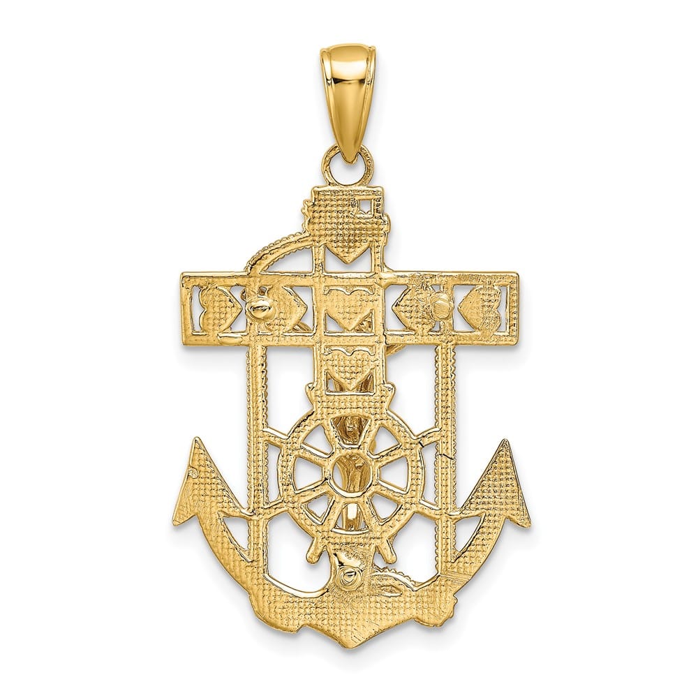 Lovely Rita's Pendants & Charms 10K Yellow Gold Polished Textured Large Mariner's Crucifix Pendant