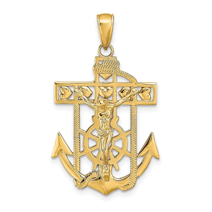 Lovely Rita's Pendants & Charms 10K Yellow Gold Polished Textured Large Mariner's Crucifix Pendant