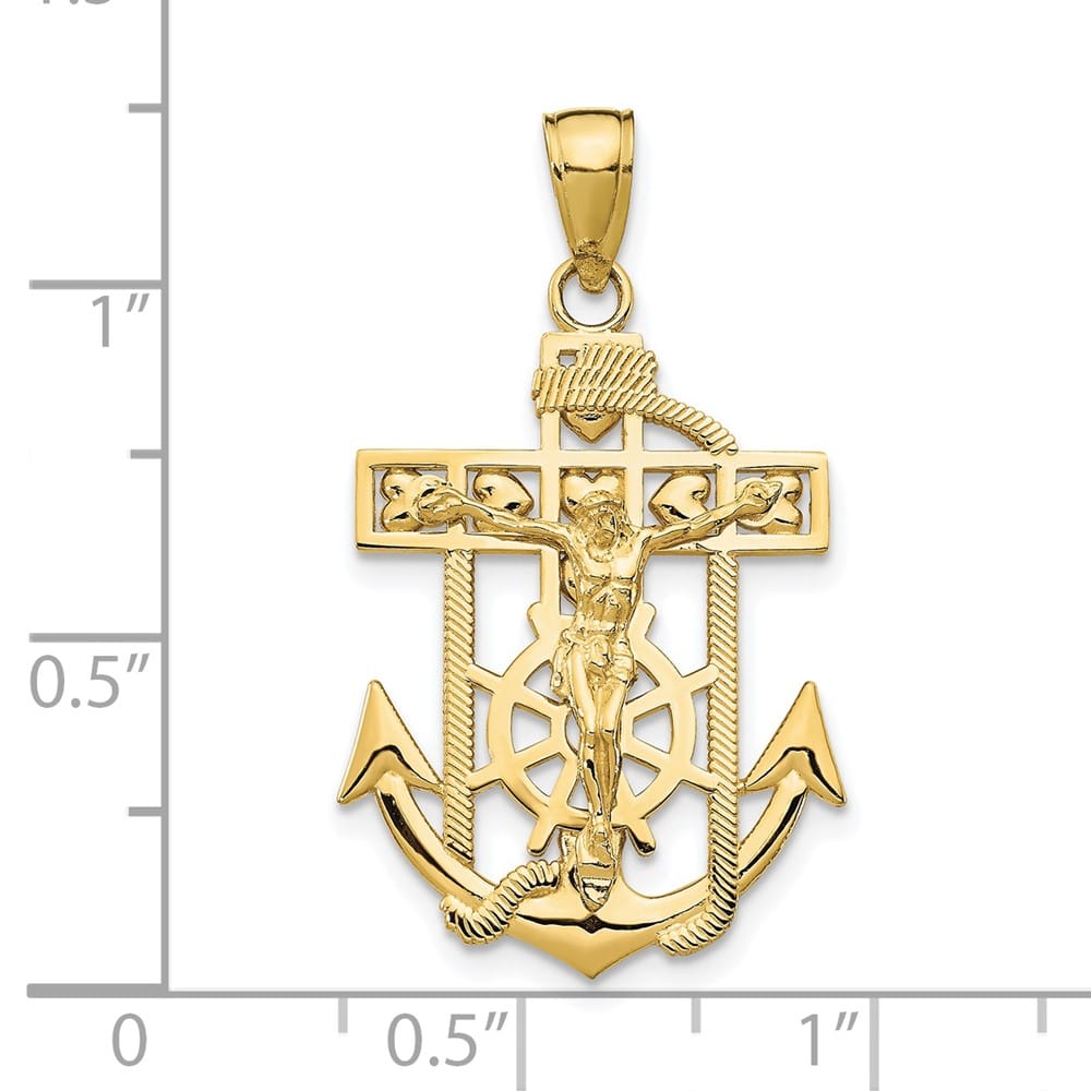 Lovely Rita's Pendants & Charms 10K Yellow Gold Polished Textured Large Mariner's Crucifix Pendant