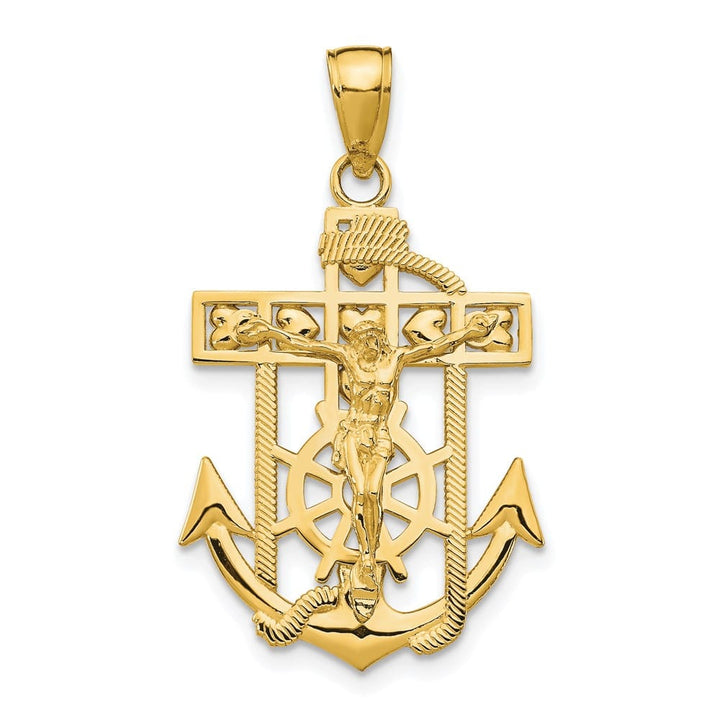 Lovely Rita's Pendants & Charms 10K Yellow Gold Polished Textured Large Mariner's Crucifix Pendant