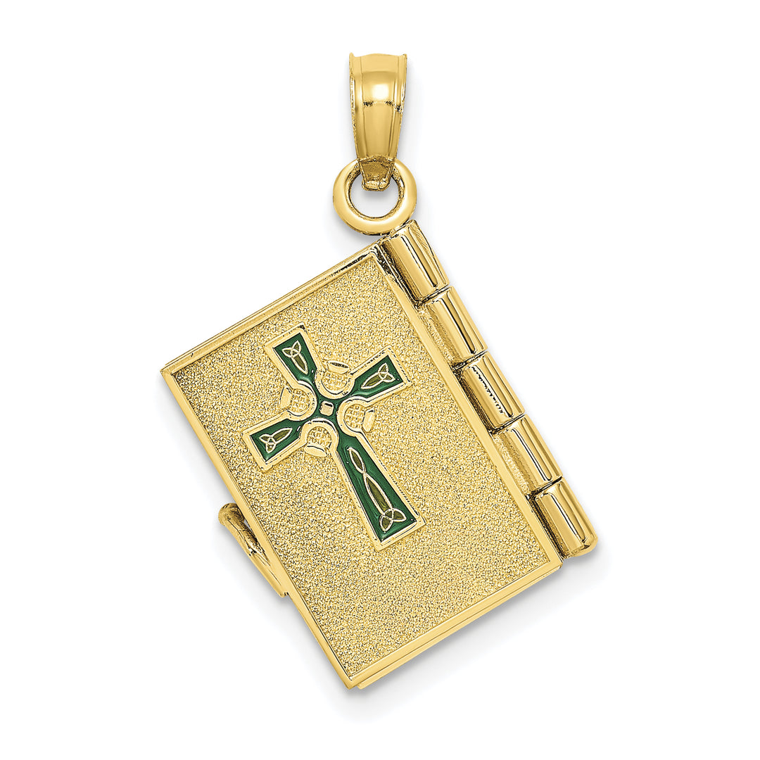 10K Yellow Gold 3-D Moveable AN IRISH PRAYER Book with Clover Charm