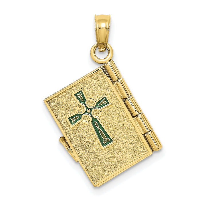 10K Yellow Gold 3-D Moveable AN IRISH PRAYER Book with Clover Charm