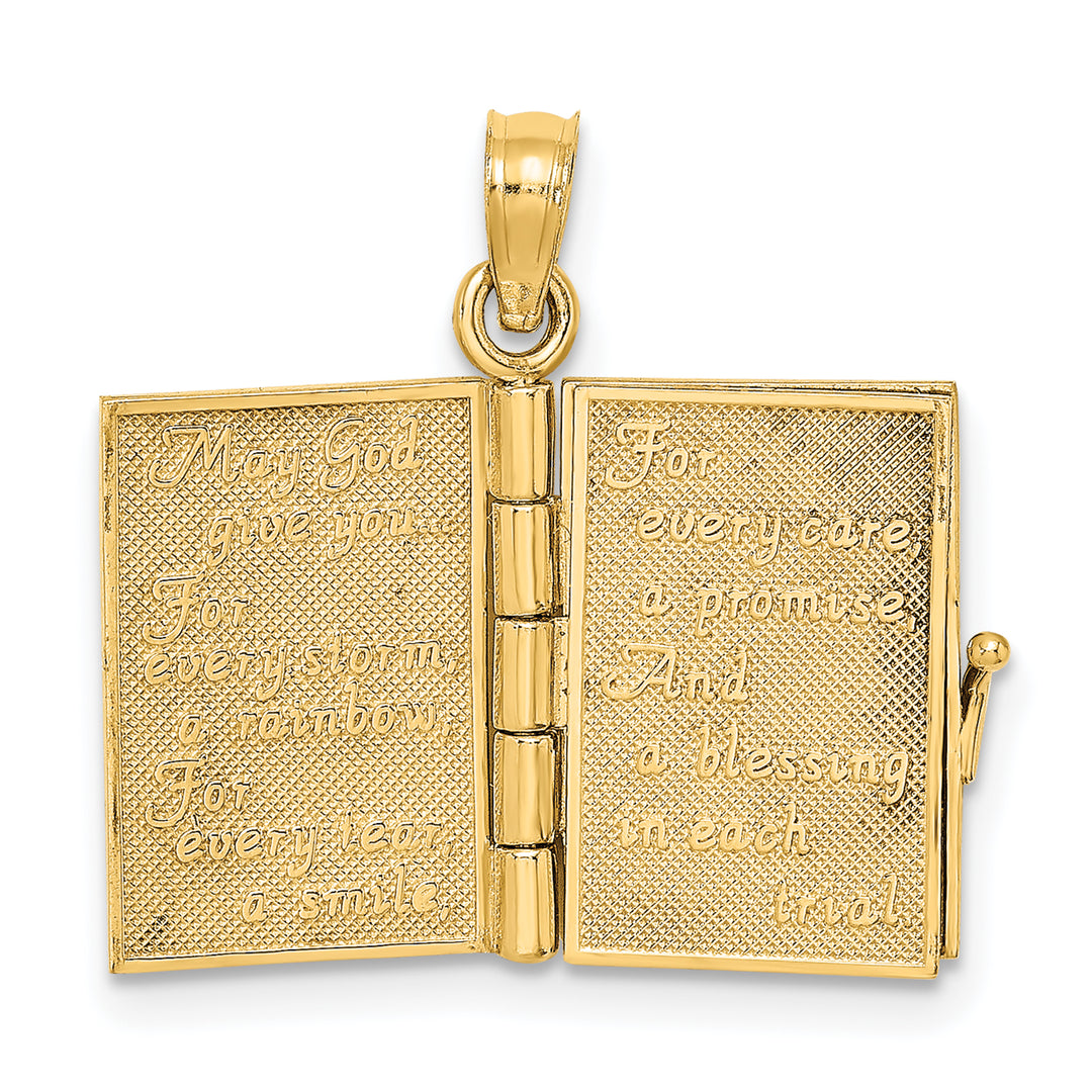 10K Yellow Gold 3-D Moveable AN IRISH PRAYER Book with Clover Charm