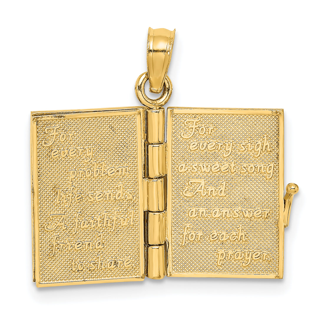 10K Yellow Gold 3-D Moveable AN IRISH PRAYER Book with Clover Charm