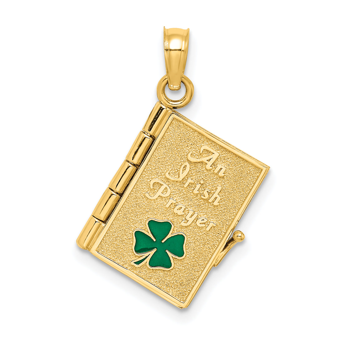 10K Yellow Gold 3-D Moveable AN IRISH PRAYER Book with Clover Charm