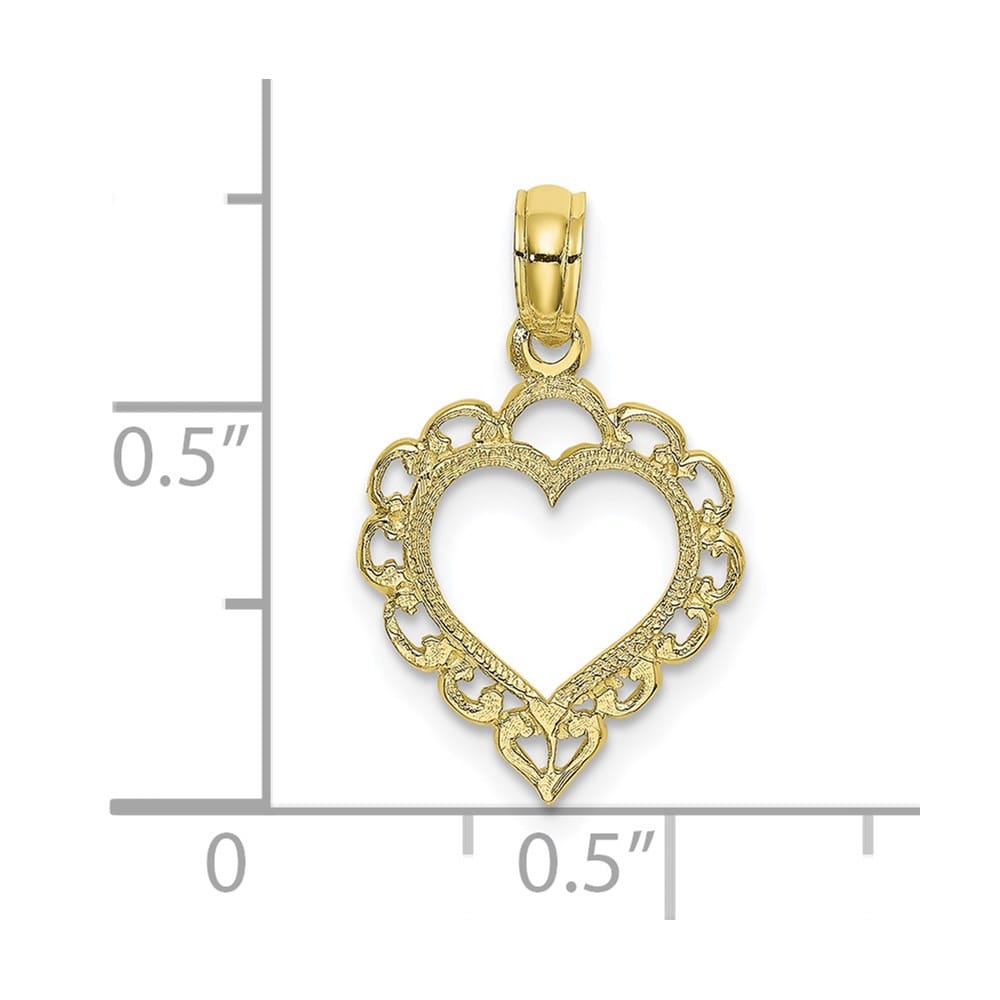 Lovely Rita's Pendants & Charms 10K Yellow Gold Polished Small Heart with Lacey Trim Charm