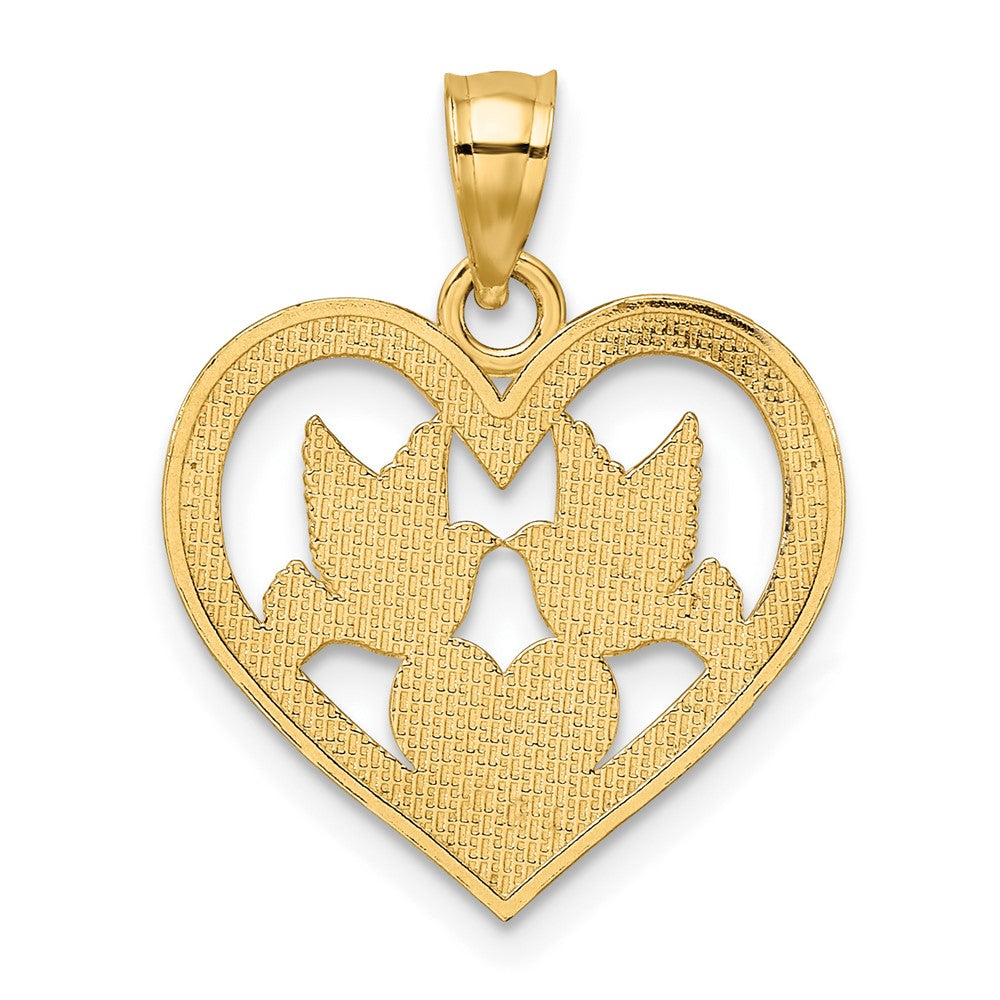 Lovely Rita's Pendants & Charms 10K Yellow Gold Solid Polished Medium Doves in Heart Charm