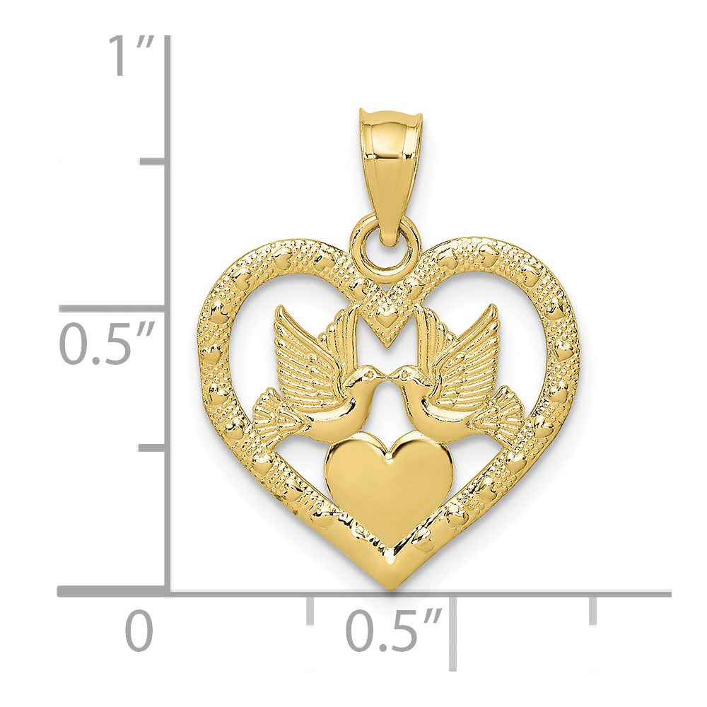 Lovely Rita's Pendants & Charms 10K Yellow Gold Solid Polished Medium Doves in Heart Charm