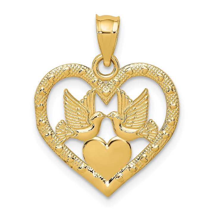 Lovely Rita's Pendants & Charms 10K Yellow Gold Solid Polished Medium Doves in Heart Charm