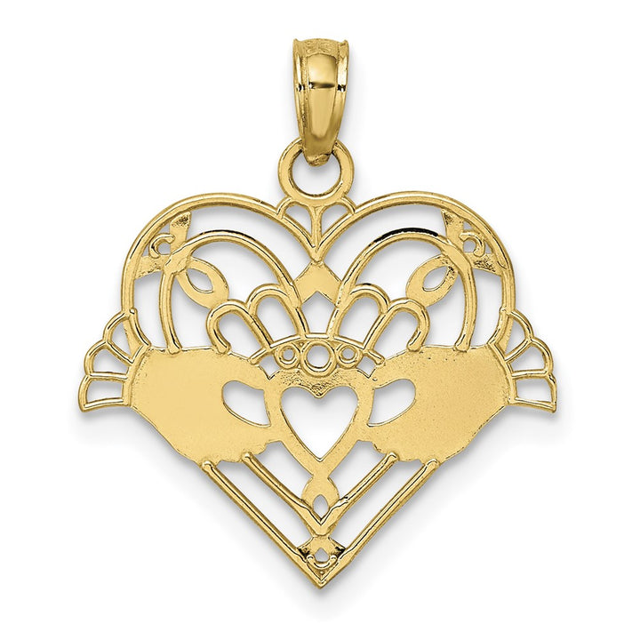 Lovely Rita's Pendants & Charms 10K Yellow Gold Polished and Beaded Medium Claddagh in Heart Charm