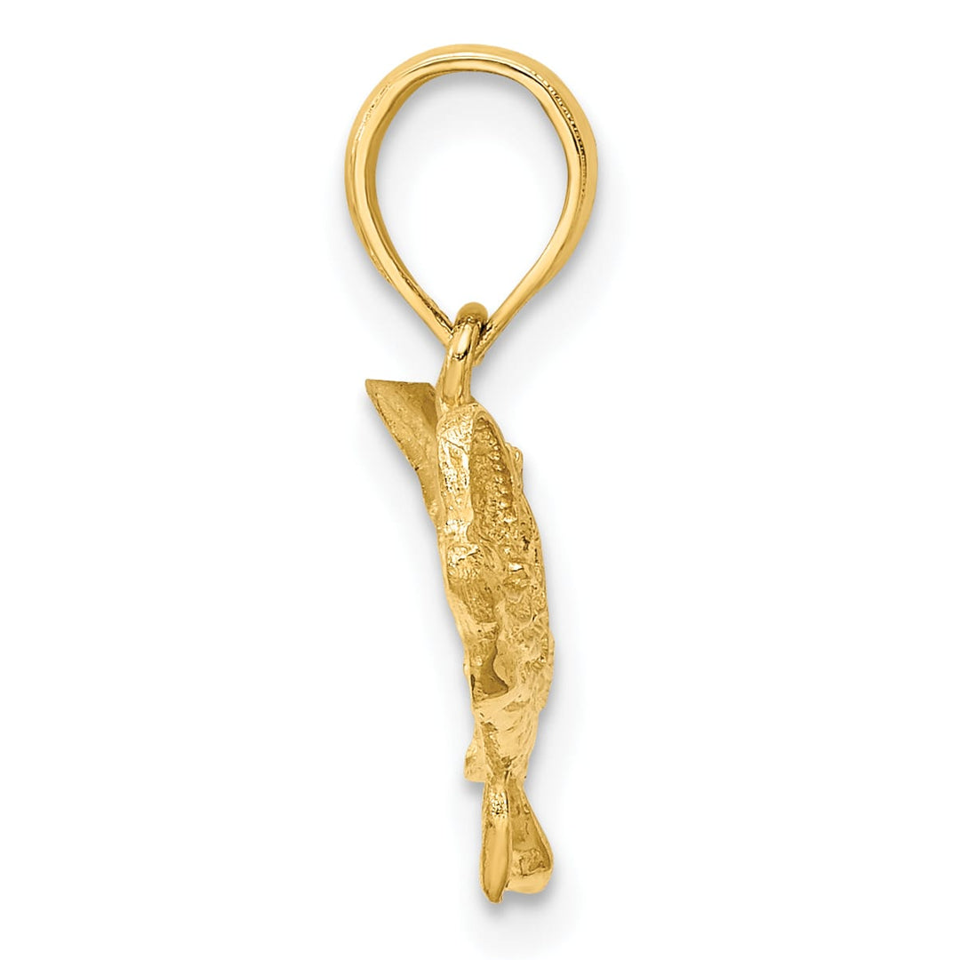 10K Yellow Gold 2-D Bass Fish with Tail Up Charm