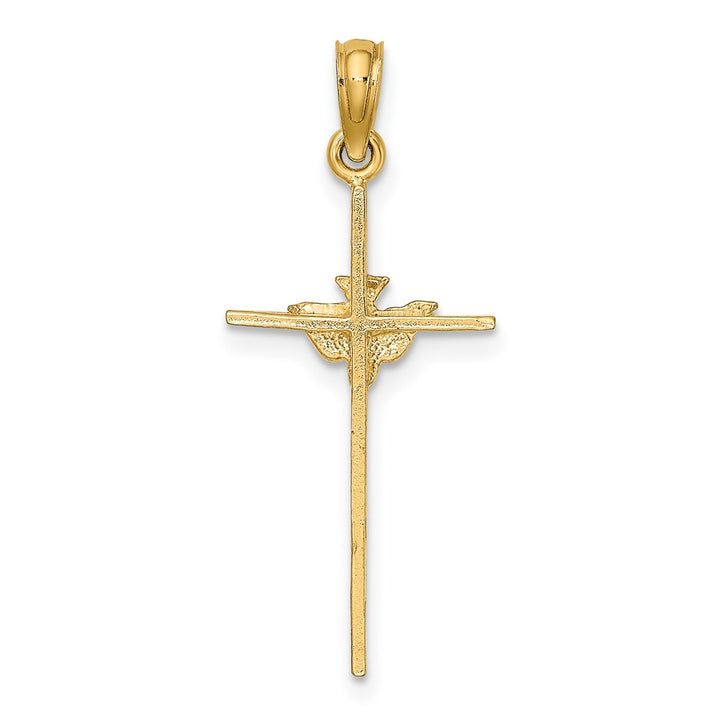 Lovely Rita's Pendants & Charms 10K Yellow Gold Solid Polished Large Dove on Stick Cross Charm