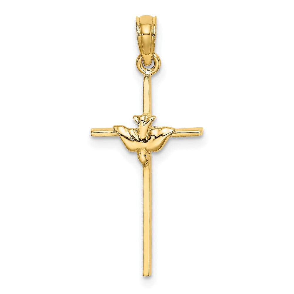 Lovely Rita's Pendants & Charms 10K Yellow Gold Solid Polished Large Dove on Stick Cross Charm