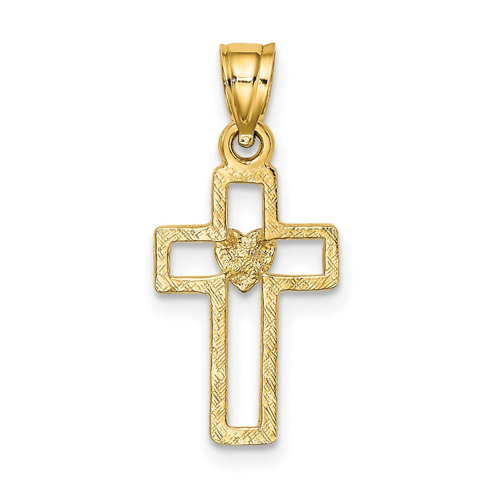 Lovely Rita's Pendants & Charms 10K Yellow Gold Polished Small Cut-Out Latin Cross Center Heart Charm